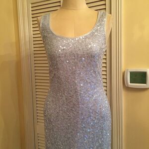 90s Kazar Racerback Pale Blue Sequin Dress M 4 6